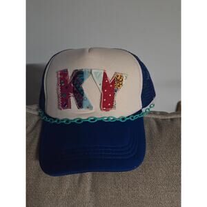 KY Kentucky Patchwork Trucker Hat Blue Mesh Snapback Handmade Style Cap
